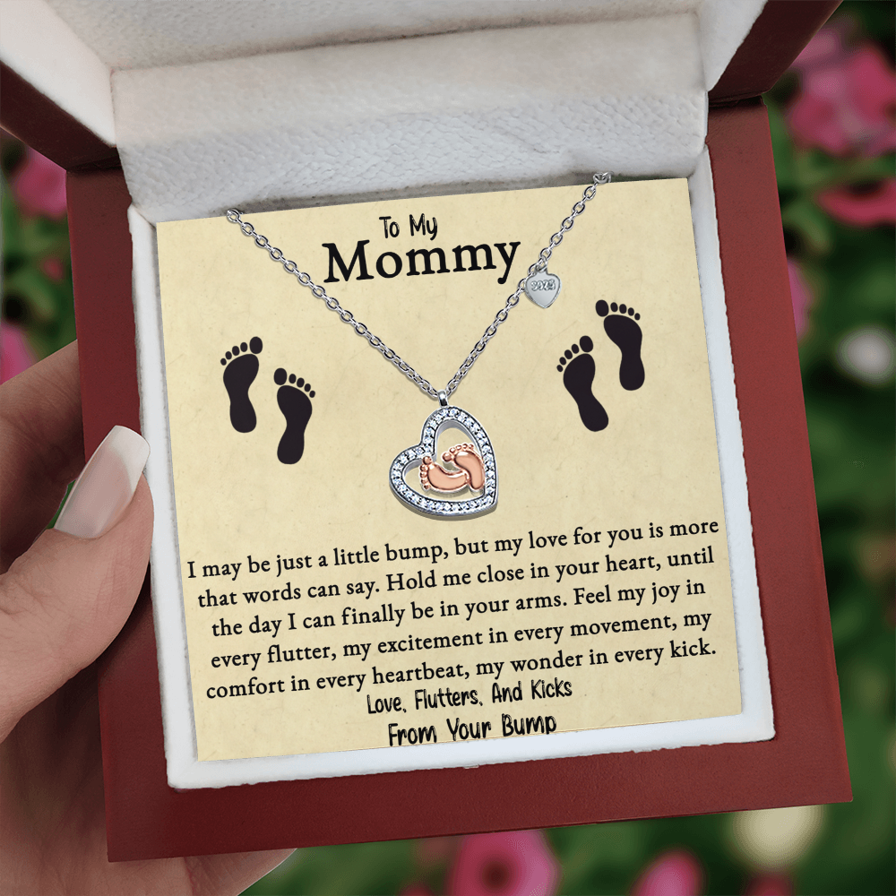To My Mommy Baby Feet Heart Necklace